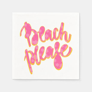 BEACH PLEASE   Pink & Orange Typography & Quote Napkin