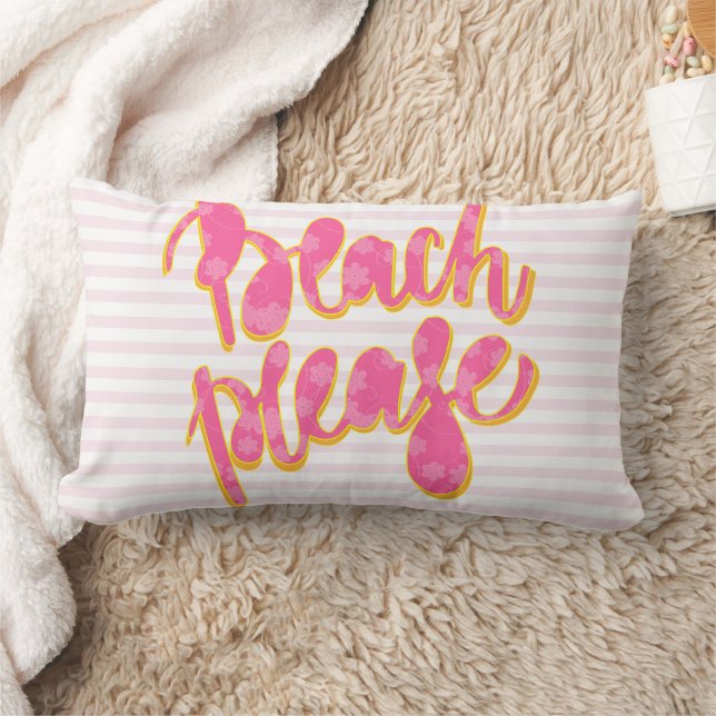 BEACH PLEASE | Pink Typography & Quote Lumbar Cushion (Blanket)