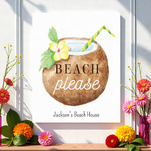 Beach Please Quote Brown White Yellow Poster