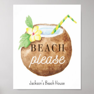 Beach Please Quote Brown White Yellow Poster