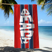 Beach Please Red & Navy Blue Stripe Beach Towel