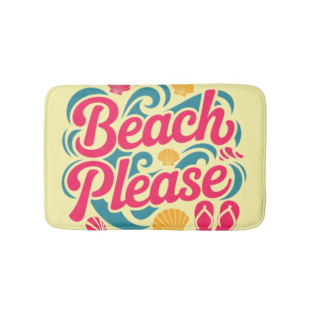 Beach Please Retro Graphic: Pink Typography Bath Mat (Front)