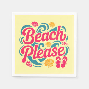 Beach Please Retro Graphic: Pink Typography Napkin