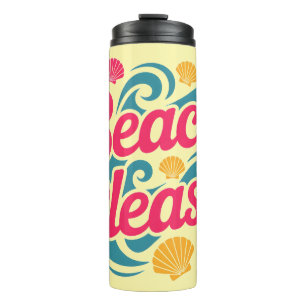 Beach Please Retro Graphic: Pink Typography Thermal Tumbler