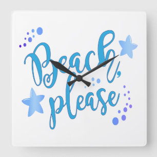 Beach Please Square Wall Clock
