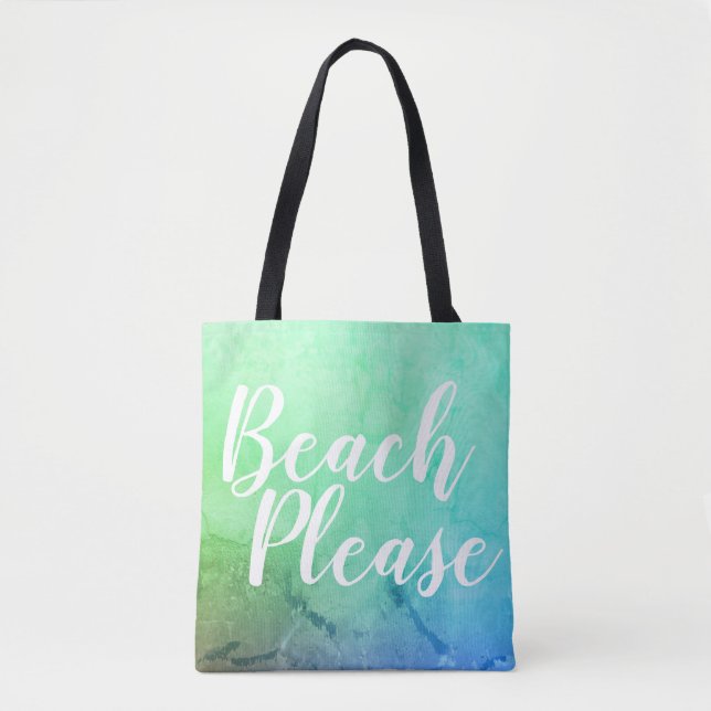 Beach Please Teal Blue Ombre Beach Tote Bag (Front)