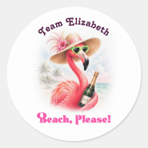 Beach Please Team Bride Flamingo Bachelorette Classic Round Sticker