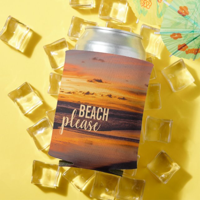 Beach Please Tropical Orange Yellow Sunset Can Cooler (In Situ Summer)
