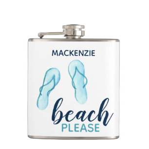 Beach Please Turquoise Flip Flips Personalised Hip Flask