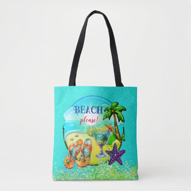Beach please turquoise personalised  tote bag (Front)