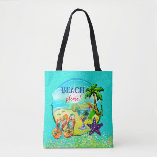 Beach please turquoise personalized  tote bag