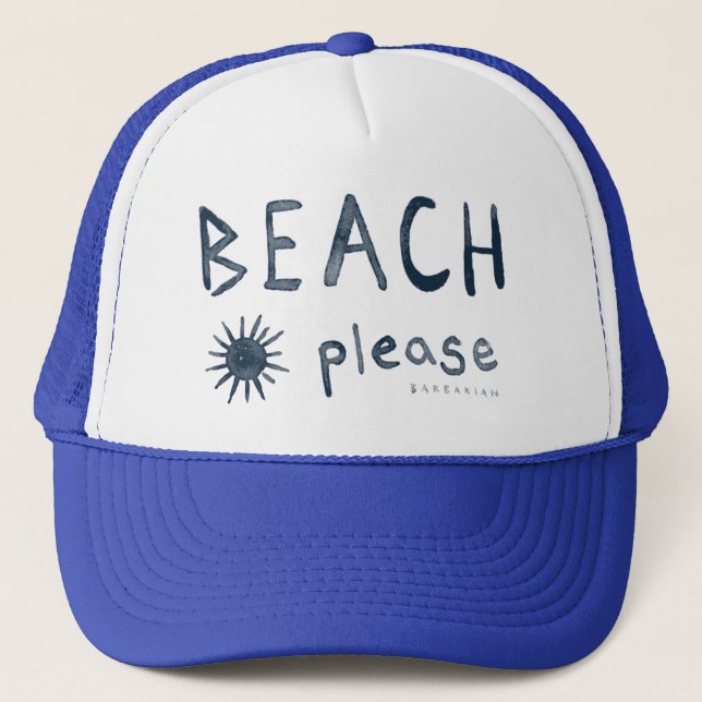 BEACH PLEASE Watercolor Beachy Quote Trucker Hat (Front)