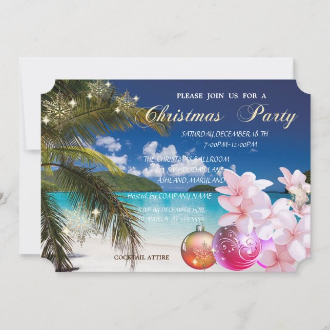 Beach,Plumeria,Christmas Balls Corporate Party Invitation (Front)