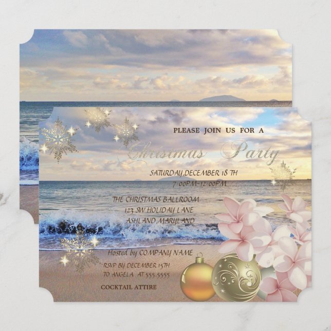 Beach,Plumeria,Christmas Balls Corporate Party Invitation (Front/Back)