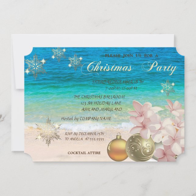 Beach,Plumeria,Christmas Balls Corporate Party Invitation (Front)