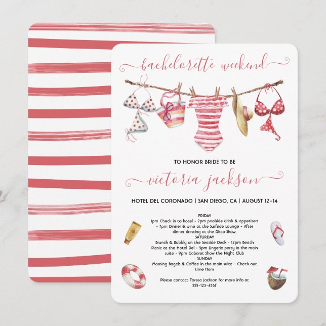 Beach Pool Bachelorette Weekend Clothesline Invitation (Front/Back)