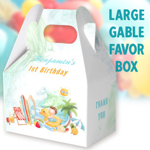 Beach Pool Party Summer 1st Birthday Boy Large Favour Box