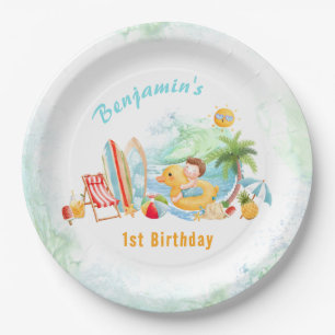 Beach Pool Party Summer 1st Birthday Boy  Paper Plate