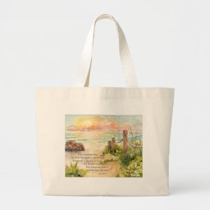 Beach Posts Sunrise-Psalm 139 8x10 Large Tote Bag