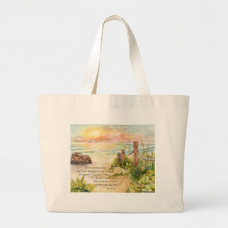 Beach Posts Sunrise-Psalm 139 8x10 Large Tote Bag