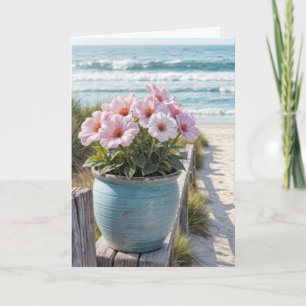 Beach Pot With Pink Petunias Card