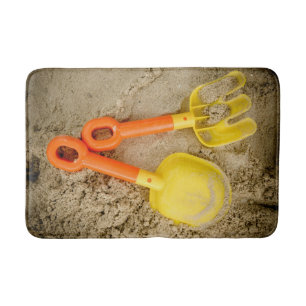 Beach Print Yellow and Orange Sand Toys Bath Mat