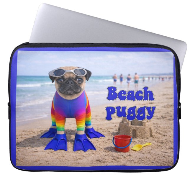 Beach Puggy Laptop Sleeve (Front)