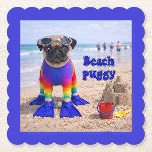Beach Puggy Paper Coaster