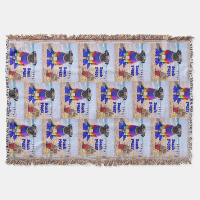 Beach Puggy Throw Blanket (Front)