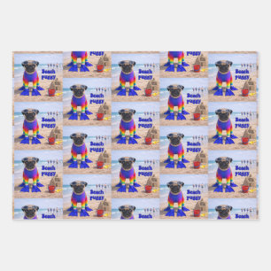 Beach Puggy Wrapping Paper Sheet
