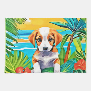 Beach Pup Paradise View Tea Towel