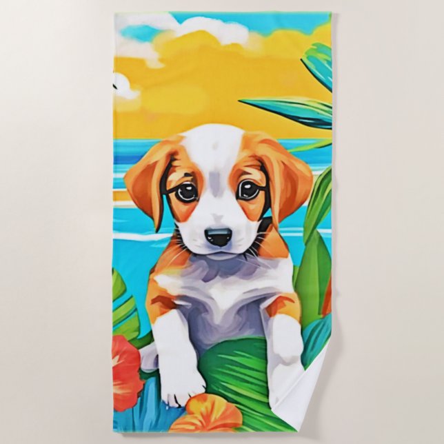 Beach Pup Paradise View Towel (Front)