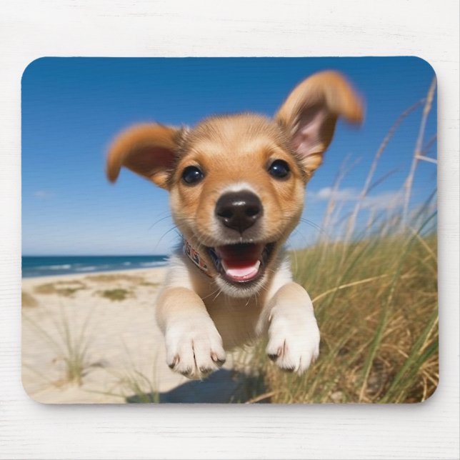 Beach Puppy Dog Photo Mouse Mat (Front)