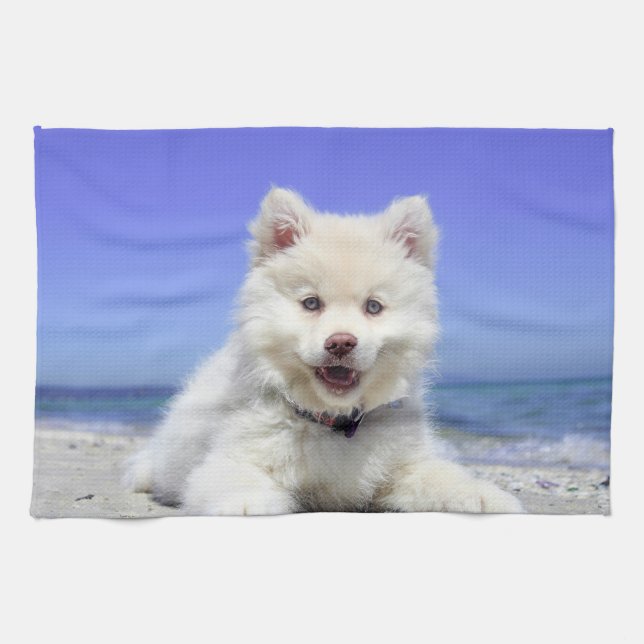 Beach & Puppy  Kitchen Towels (Horizontal)