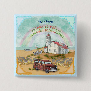 Beach Rainbow Lighthouse  15 Cm Square Badge