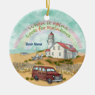 Beach Rainbow Lighthouse Ceramic Tree Decoration
