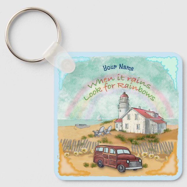 Beach Rainbow Lighthouse Key Ring (Front)