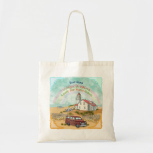 Beach Rainbow Lighthouse  Tote Bag
