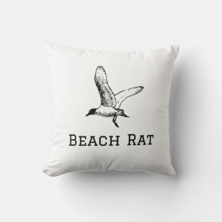 Beach Rat Throw Pillow - Funny Seagull Beach Theme