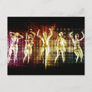 Beach Rave Party with Disco Dancing Girls Invitation Postcard