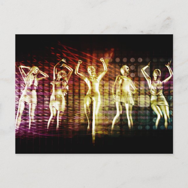 Beach Rave Party with Disco Dancing Girls Invitation Postcard (Front)
