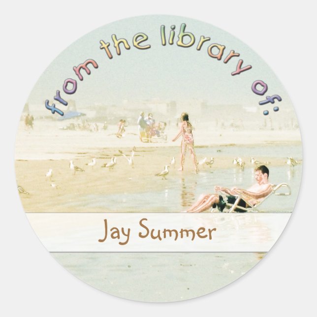 Beach Reader Library Plate Classic Round Sticker (Front)