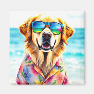 Beach Ready Golden Retriever in Watercolor Summer Magnet