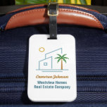 Beach Real Estate Company Custom Coastal Realtor Luggage Tag<br><div class="desc">This cute tropical real estate company luggage tag features a modern blue beach house with a cool coastal palm tree and island sun. Customise this marketing item with your agent and realty business name for a realtor who works along the coast.</div>