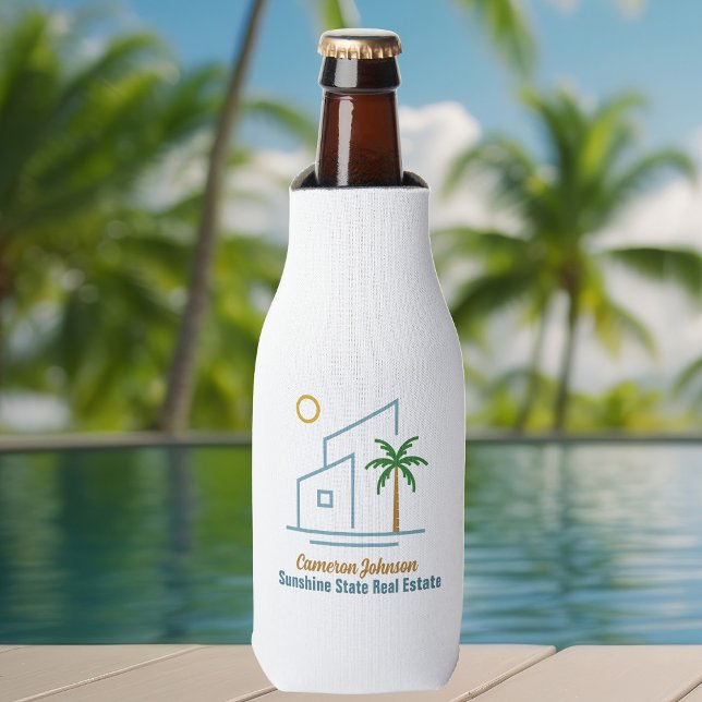 Beach Real Estate Company Cute Customisable Bottle Cooler (Creator Uploaded)