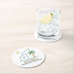 Beach Real Estate Company Cute Customisable Round Paper Coaster