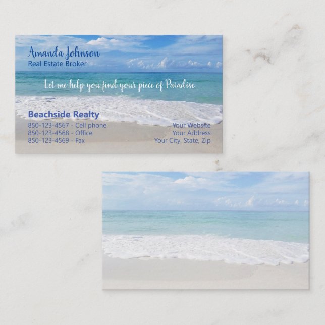 Beach Real Estate Piece of Paradise   Sea Foam Business Card (Front/Back)
