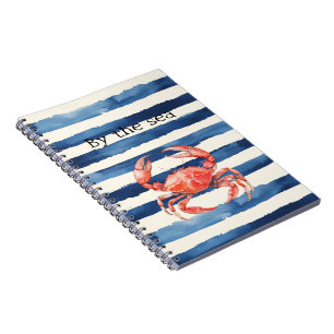 Beach Red Crab Blue Stripes Notebook