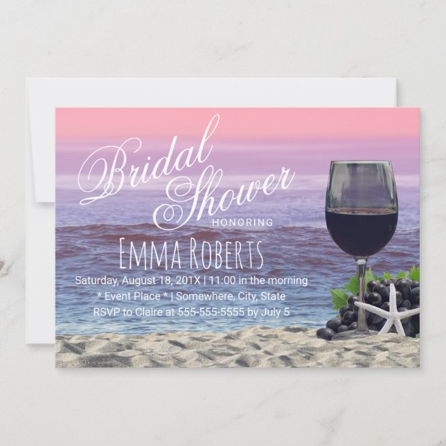 Beach Red Wine Grapes & Starfish Bridal Shower Invitation (Front)