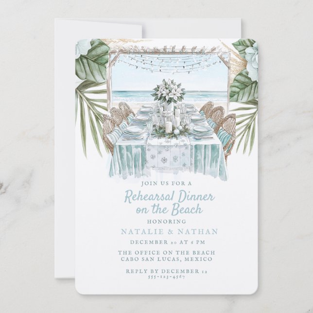 Beach Rehearsal Dinner | Winter Wedding Invitation (Front)